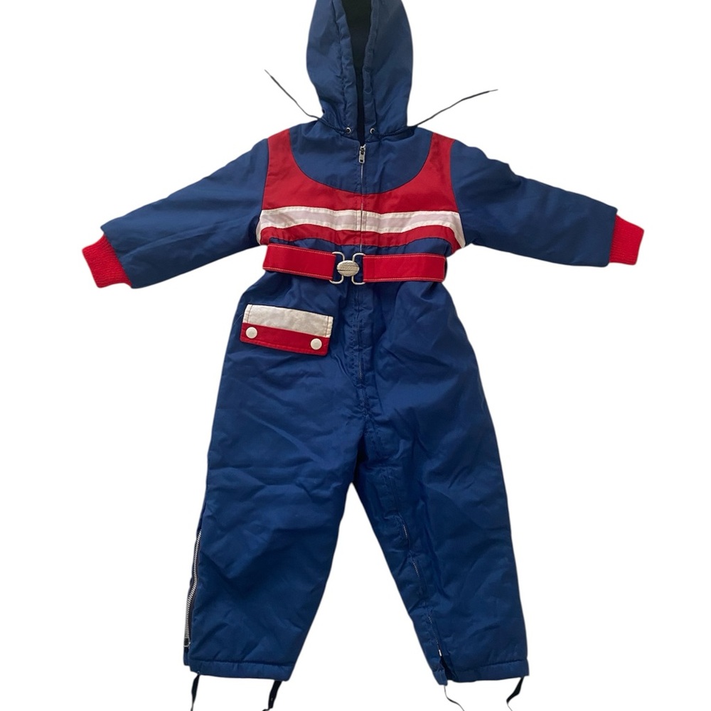 Sears Vintage Red , White & Blue Hooded Snowsuit with Belt. Made in the USA